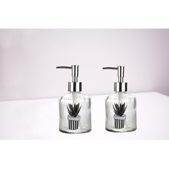 BANYO SETİ CAM SIVI SABUNLUK 2 ADET,KAKTÜS 1 DESEN 300ML 7,6X15,5CM - 2