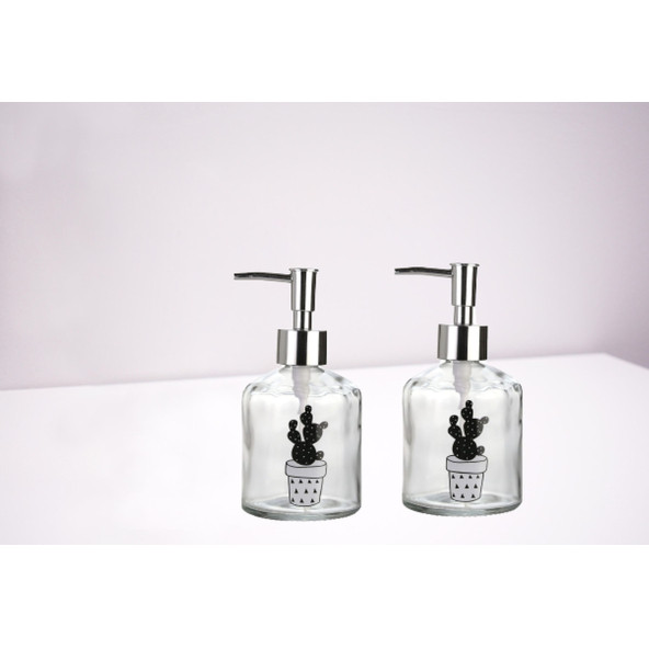 BANYO SETİ CAM SIVI SABUNLUK 2 ADET,KAKTÜS 2 DESEN 300ML 7,6X15,5CM - 2