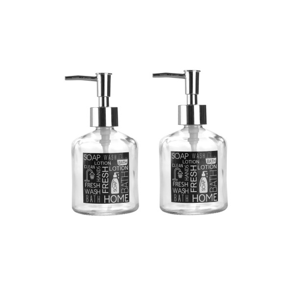 BANYO SETİ CAM SIVI SABUNLUK 2 ADET,SİYAH ETİKETLİ 300ML 7,6X15,5CM