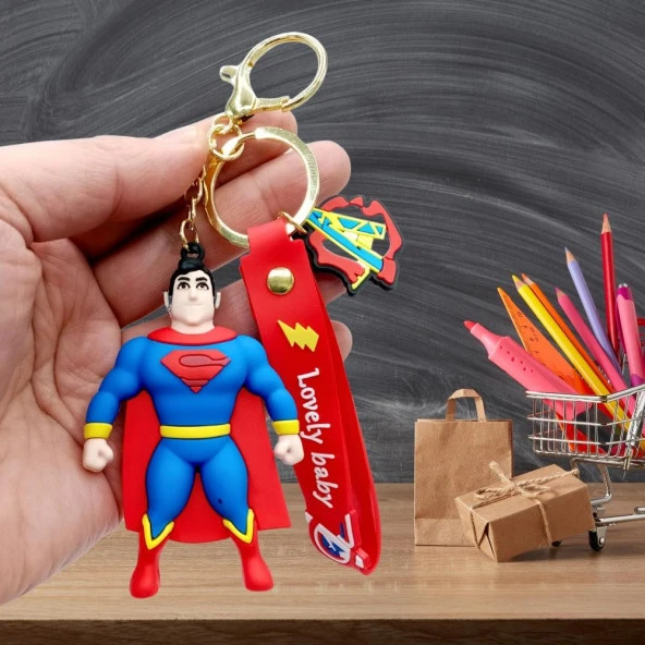 Süperman 3D Silikon Anahtarlık Gold Metal - Resim 2