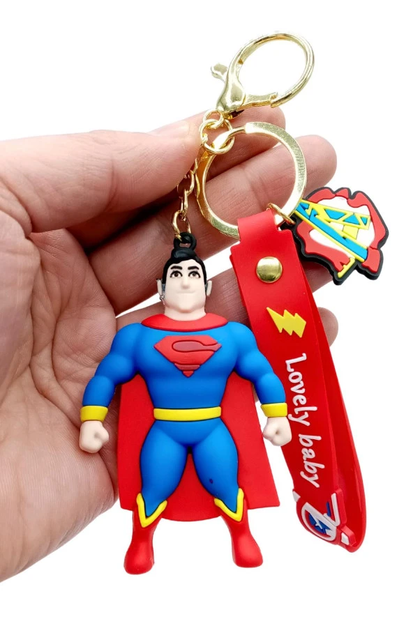 Süperman 3D Silikon Anahtarlık Gold Metal - Resim 5