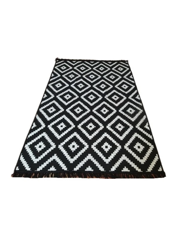 Algelsineve Piramit Desen Siyah & Beyaz Çift Taraflı Kilim & Yolluk
