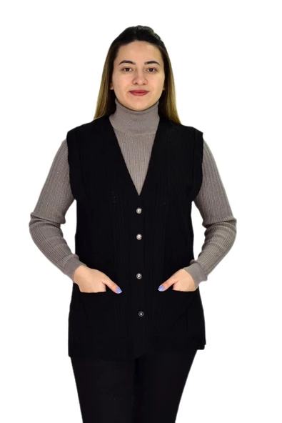 Kadın Cepli Triko Yelek BGL-ST03344 - Resim 2