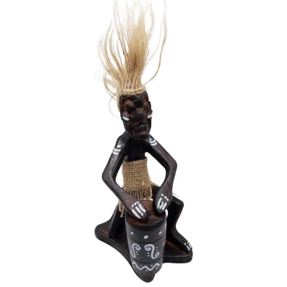 Ahşap Primitif Aborjin Davulcu El Yapımı - Resim 2