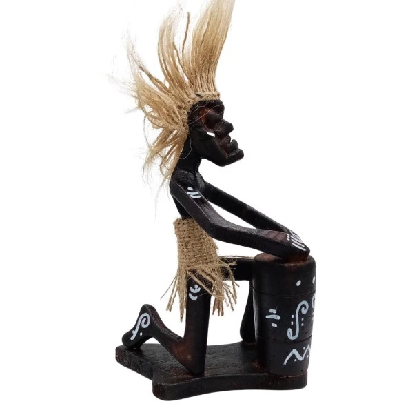 Ahşap Primitif Aborjin Davulcu El Yapımı - Resim 3