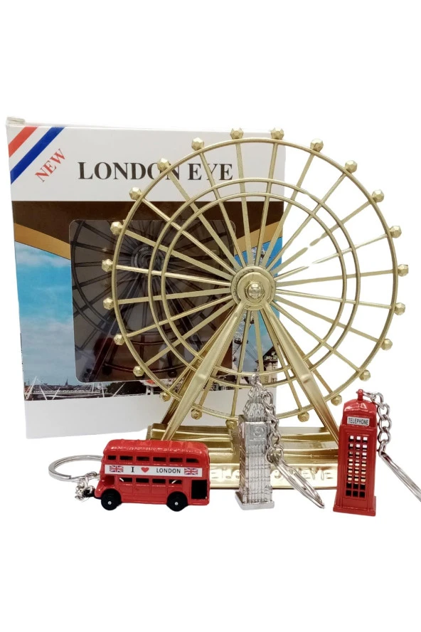 İngiltere Londra Dönme Dolap Otobüs Telefon Kulübesi ve Big Ben Anahtarlık Dörtlü Paket - Resim 5