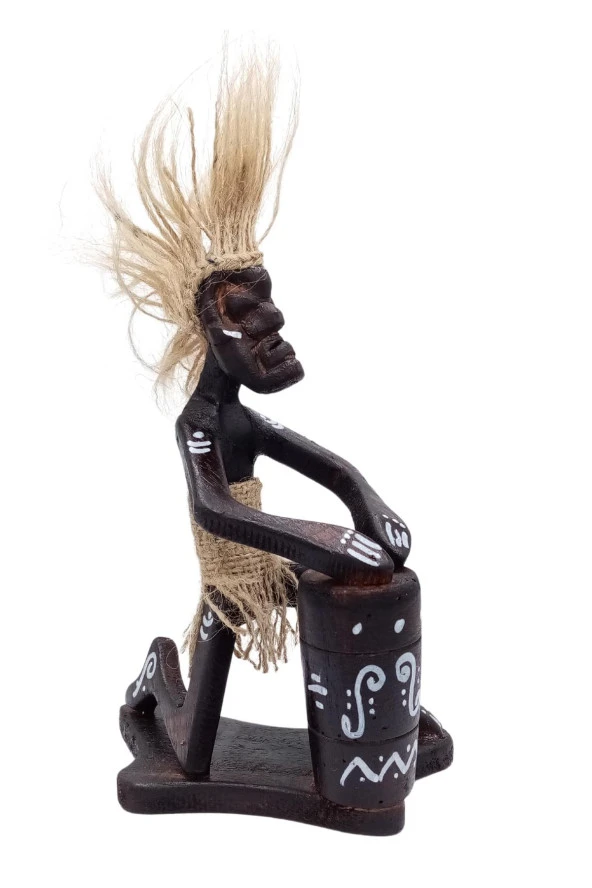 Ahşap Primitif Aborjin Davulcu El Yapımı - Resim 6