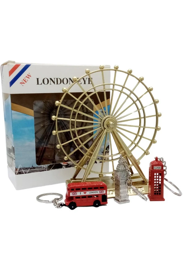 İngiltere Londra Dönme Dolap Otobüs Telefon Kulübesi ve Big Ben Anahtarlık Dörtlü Paket - Resim 6