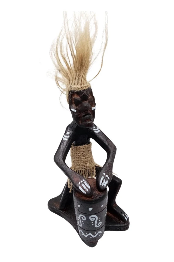 Ahşap Primitif Aborjin Davulcu El Yapımı - Resim 7