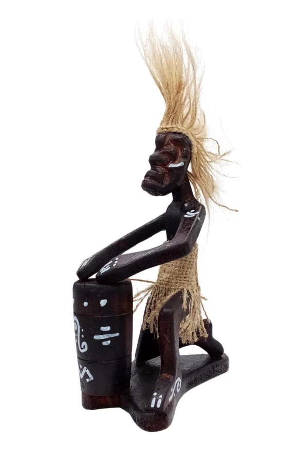 Ahşap Primitif Aborjin Davulcu El Yapımı - Resim 10