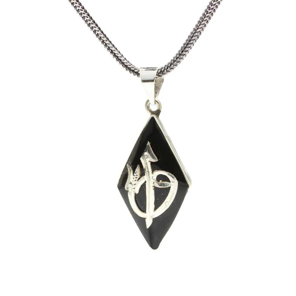 925 Ayar Gümüş Baklava Şekilli Elif Vav Oltu Taş Kolye ürün görseli