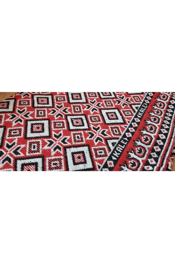 Makine Dokuması Baklava Desenli 3 Mekik Kaliteli Kalın Kilim, kırmızı-beyaz - 2
