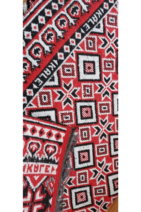 Makine Dokuması Baklava Desenli 3 Mekik Kaliteli Kalın Kilim, kırmızı-beyaz - 3