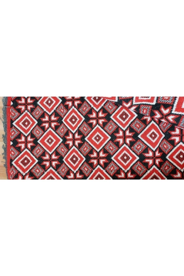 Makine Dokuması Baklava Desenli 3 Mekik Kaliteli Kalın Kilim, kırmızı-beyaz - 4