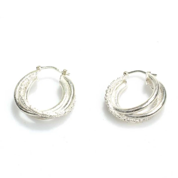 925 Ayar Gümüş Üçlü Halka Küpe - Resim 2