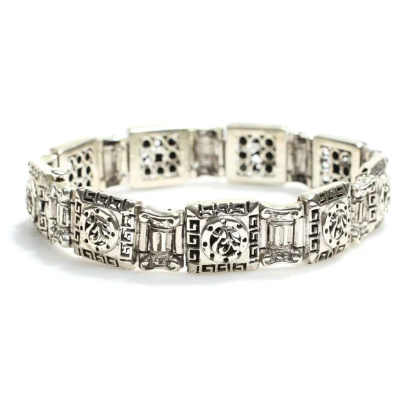 925 Ayar Gümüş Greek Desenli Antik Bileklik ürün görseli 1