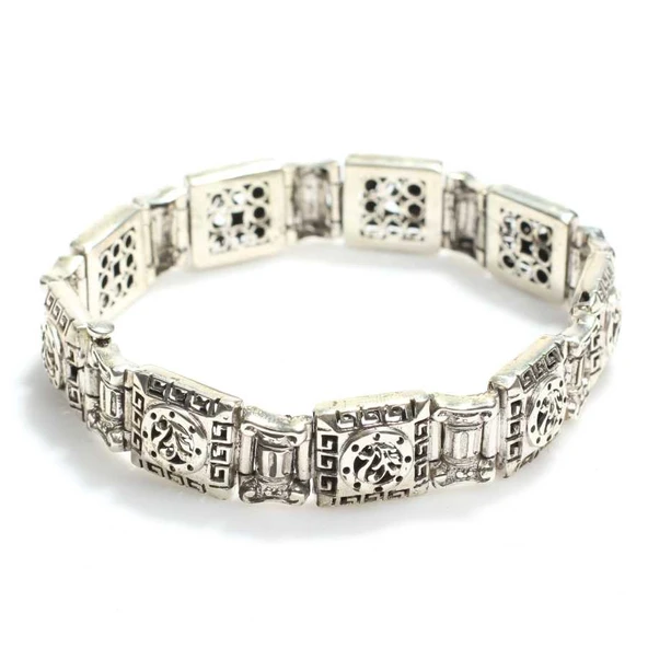 925 Ayar Gümüş Greek Desenli Antik Bileklik - Resim 3