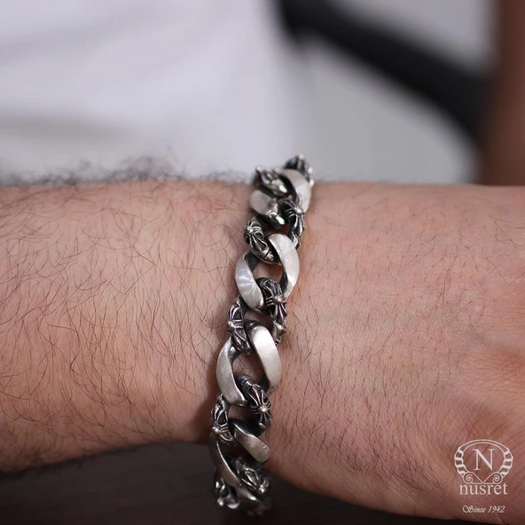 925 Ayar Gümüş Otantik Zincir Bileklik - Resim 6