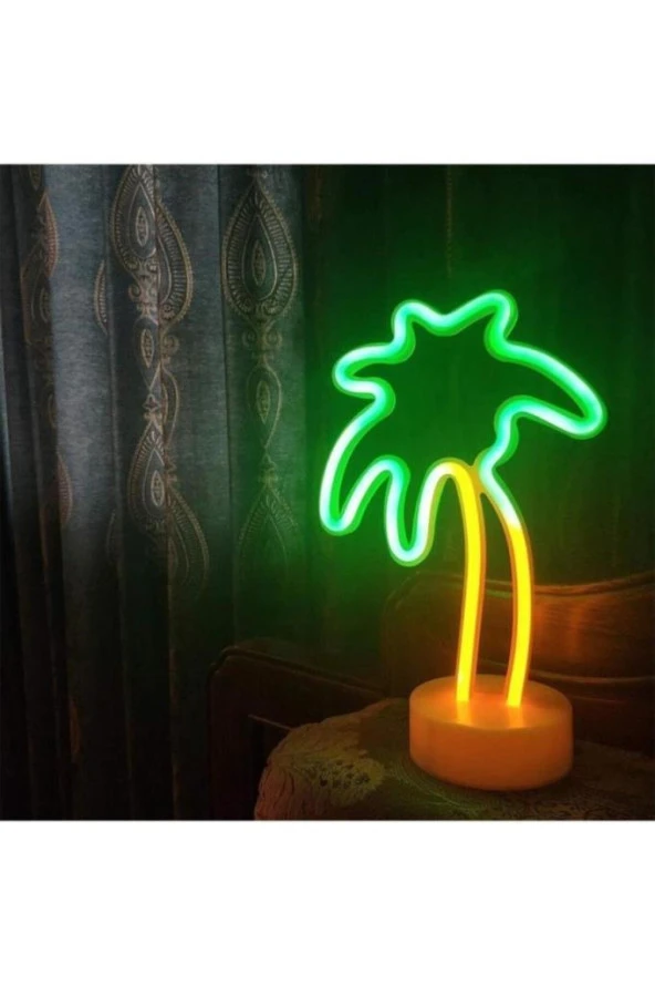 Palmiye Model Neon Led Işıklı Masa Dekoratif Gece Lambası