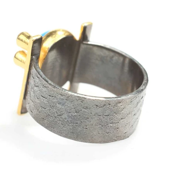 925 Ayar Gümüş Oval Firuze Taşlı Yüzük - Resim 4