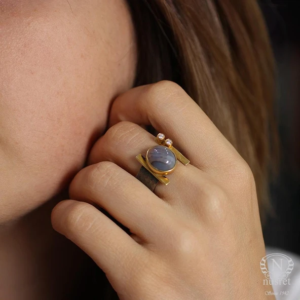 925 Ayar Gümüş Oval Ametist Taşlı Yüzük - Resim 6