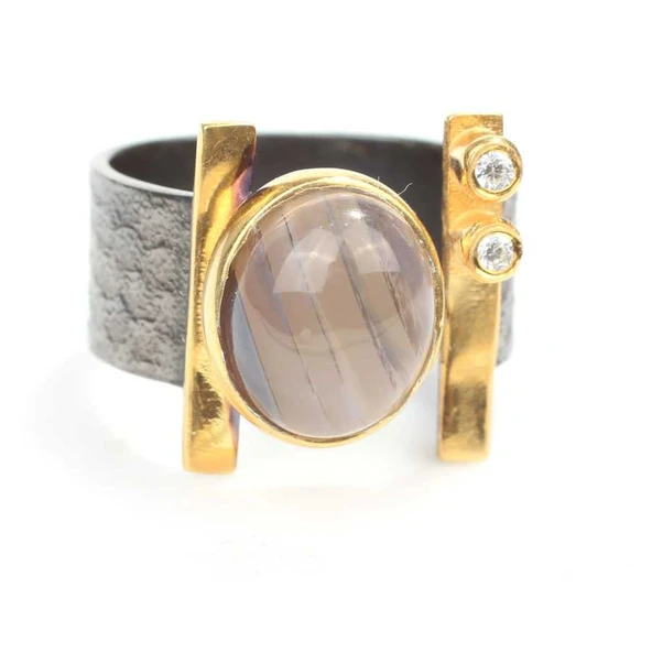 925 Ayar Gümüş Oval Ametist Taşlı Yüzük - Resim 5