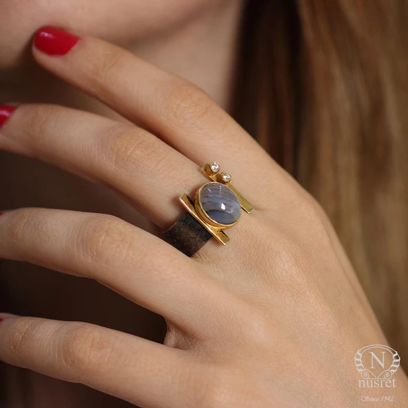 925 Ayar Gümüş Oval Ametist Taşlı Yüzük - Resim 8