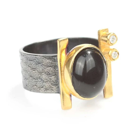 925 Ayar Gümüş Oval Onix Taşlı Yüzük ürün görseli 1