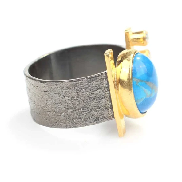 925 Ayar Gümüş Oval Firuze Taşlı Yüzük - Resim 2