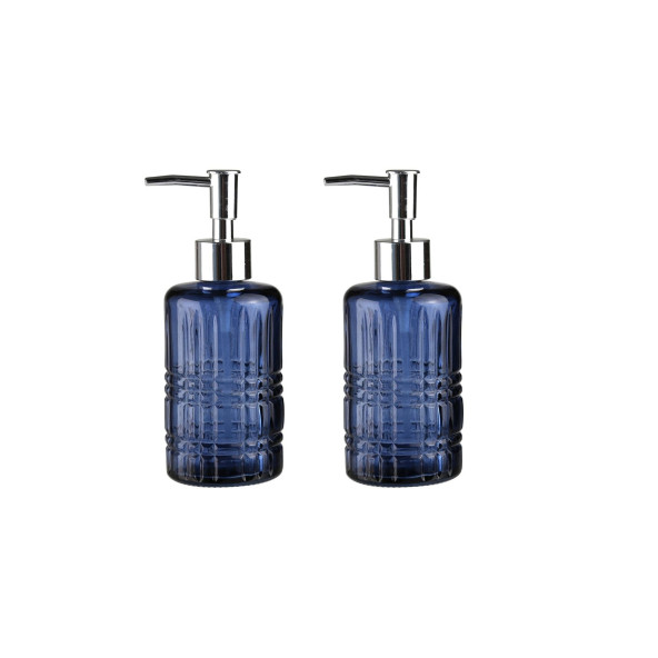 BANYO SETİ CAM SIVI SABUNLUK 2 ADET,KRİSTAL DESENLİ MAVİ 300ML 6,8X17,6CM