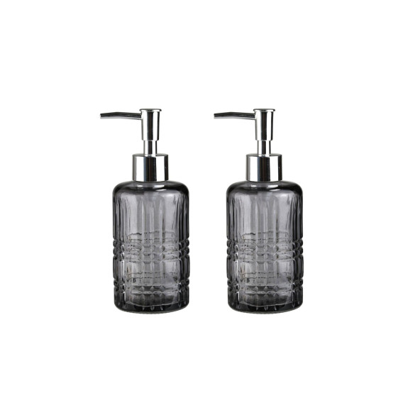 BANYO SETİ CAM SIVI SABUNLUK 2 ADET,KRİSTAL DESENLİ GRİ 300ML 6,8X17,6CM