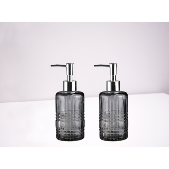 BANYO SETİ CAM SIVI SABUNLUK 2 ADET,KRİSTAL DESENLİ GRİ 300ML 6,8X17,6CM - 2