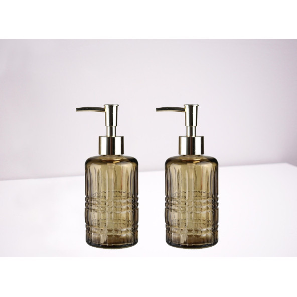 BANYO SETİ CAM SIVI SABUNLUK 2 ADET,KRİSTAL DESENLİ KAHVERENGİ 300ML 6,8X17,6CM - 2