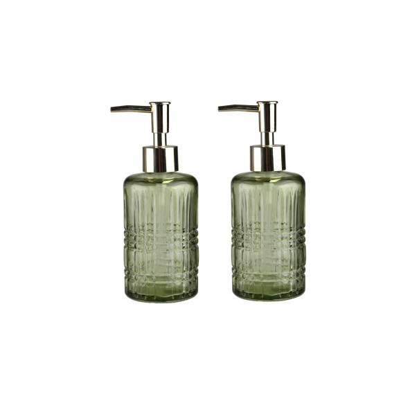 BANYO SETİ CAM SIVI SABUNLUK 2 ADET,KRİSTAL DESENLİ YEŞİL 300ML 6,8X17,6CM