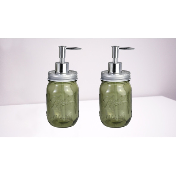 BANYO SETİ CAM SIVI SABUNLUK 2 ADET,ÇİÇEK DESENLİ KOYU YEŞİL 8X8X10CM 420ML - Resim 2