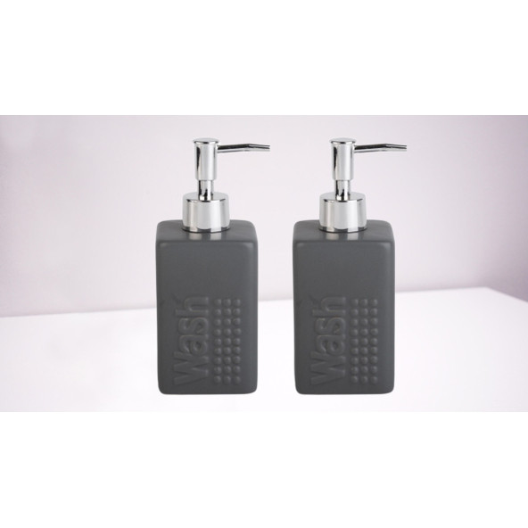 BANYO SETİ SERAMİK SIVI SABUNLUK 2 ADET KOYU BEJ MODERN 7X7X17CM 300ML - 2