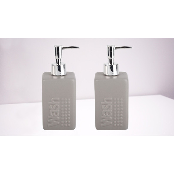 BANYO SETİ SERAMİK SIVI SABUNLUK 2 ADET GRİ MODERN 7X7X17CM 300ML - Resim 2