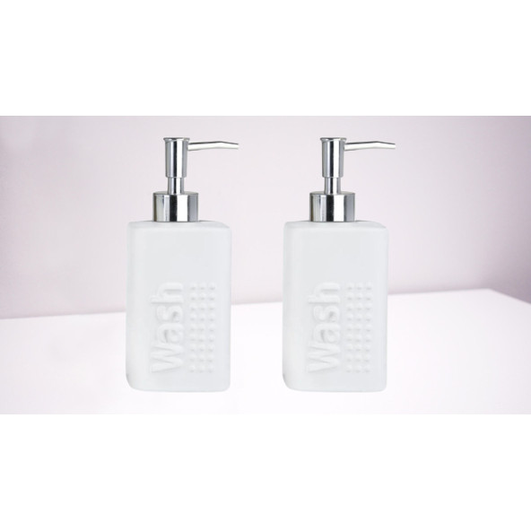 BANYO SETİ SERAMİK SIVI SABUNLUK 2 ADET BEYAZ  MODERN  7X7X17CM 300ML - 2