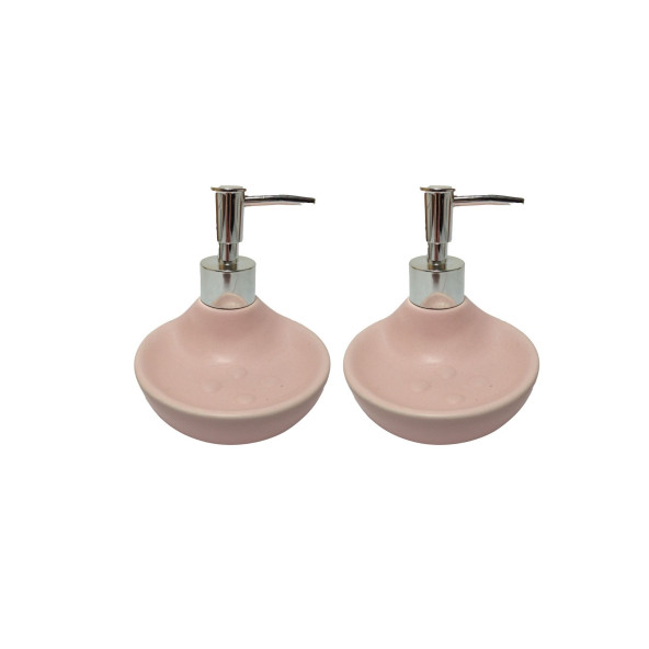 BANYO SETİ SABUNLUK VE SIVI SABUNLUK 2 ADET KOMBİNE MODEL PEMBE 7X7X18CM 150ML