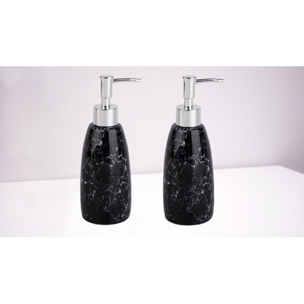 BANYO SETİ MERMER DESENLİ SİYAH SIVI SABUNLUK 2 ADET 8X8X17CM 300ML - 2