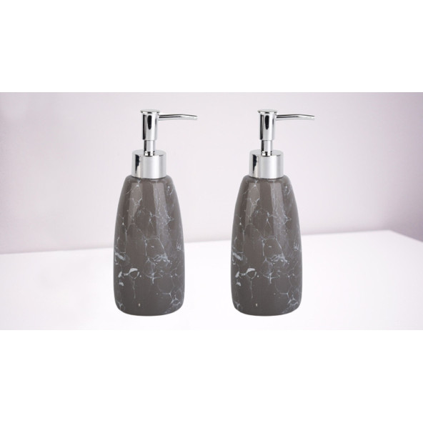 BANYO SETİ MERMER DESENLİ GRİ SIVI SABUNLUK 2 ADET 8X8X17CM 300ML - 2