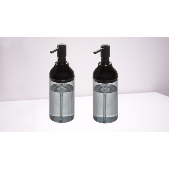 BANYO SETİ SIVI SABUNLUK 2 ADET FÜME SİYAH RENKLİ AKRİLİK 8X8X16CM 360ML - 3