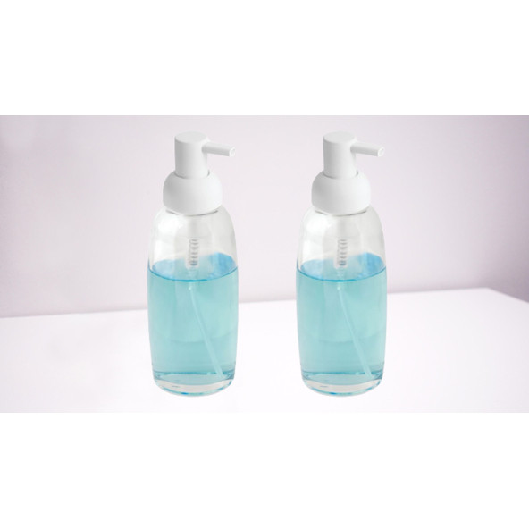 BANYO SETİ SIVI SABUNLUK 2 ADET BEYAZ CAM  7X7X21CM 300ML - 3