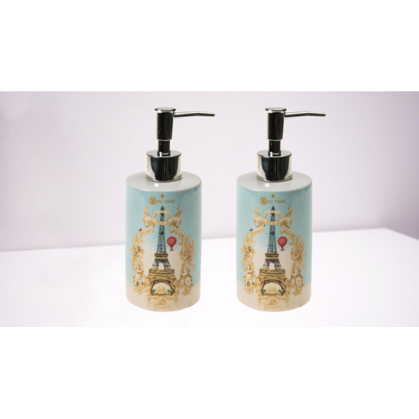 BANYO SETİ SERAMİK SIVI SABUNLUK 2 ADET ROMANTİK YEŞİL MODEL 7x7x18cm 320ml - 2