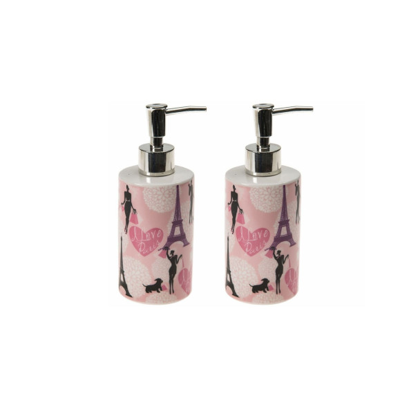 BANYO SETİ SERAMİK SIVI SABUNLUK 2 ADET KIZLI PARİS DESENLİ 7X7X18CM 320ML