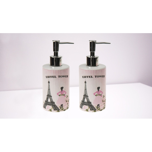 BANYO SETİ SERAMİK SIVI SABUNLUK 2 ADET EYFEL KULESİ MODEL 7X7X18CM 320ML - 2