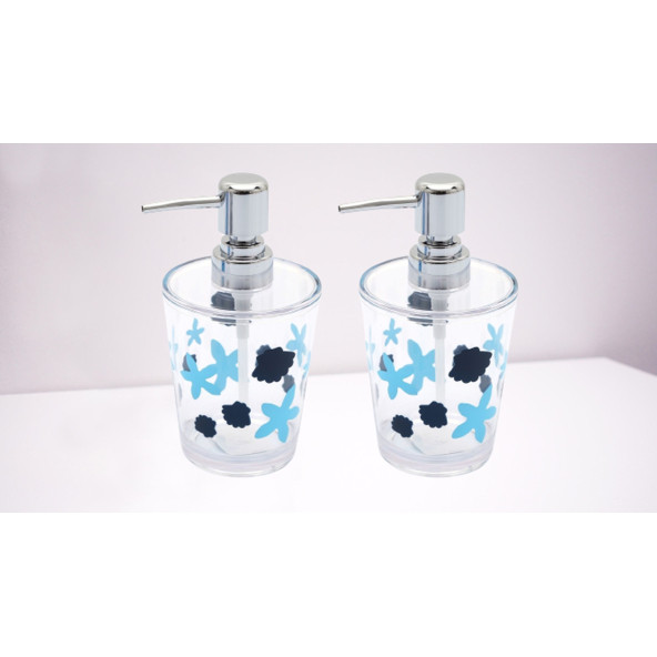 BANYO SETİ SIVI SABUNLUK 2 ADET BENEKLİ DESEN AKRİLİK 8X8X16CM 350ML - Resim 2
