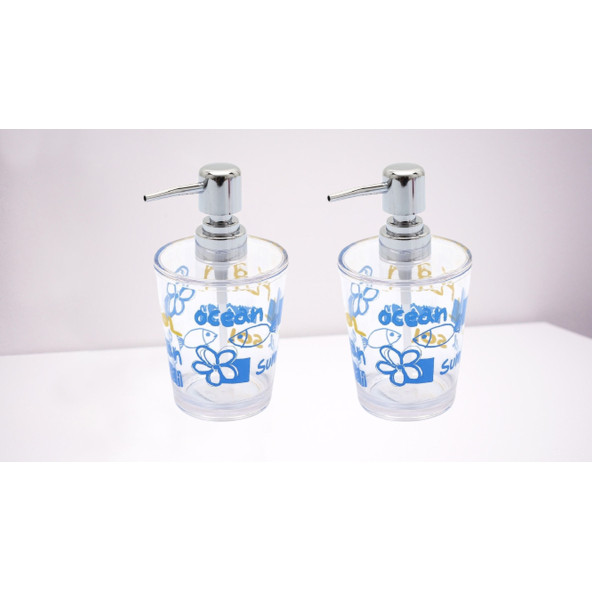 BANYO SETİ SIVI SABUNLUK 2 ADET DENİZ DESEN AKRİLİK 8X8X16CM 350ML - 2