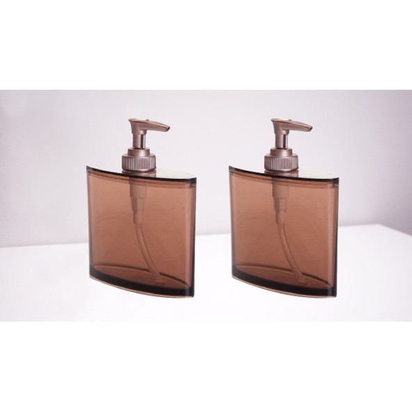 BANYO SETİ OVAL SIVI SABUNLUK 2 ADET KAHVERENGİ AKRİLİK 13X5X16CM 350ML - Resim 2