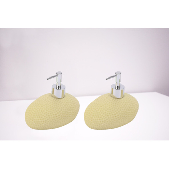 BANYO SETİ SIVI SABUNLUK 2 ADET SARI PETEK DESENLİ POLİRESİN 14x8x14cm 400ml - 2